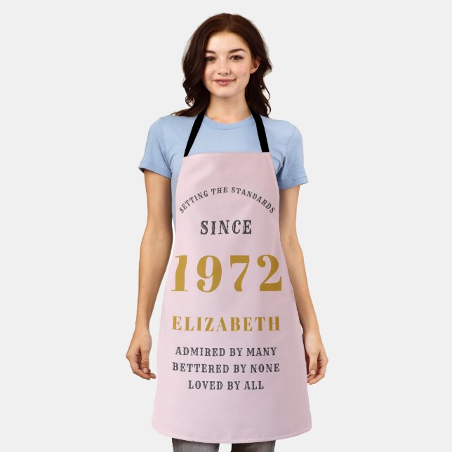 50th Birthday 1972 Elegant Gold Pink Grey Apron (Worn)