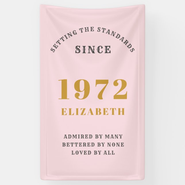 50th Birthday 1972 Elegant Gold Pink Grey Banner (Vertical)