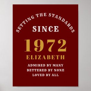 50th Birthday 1972 Elegant Red Gold Chic Poster