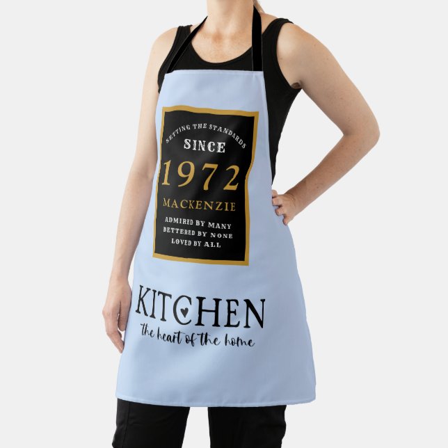 50th Birthday 1972 Name Elegant Black Gold Blue Apron (Insitu)
