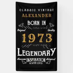 50th Birthday 1973 Add Name Black Gold Legendary Banner