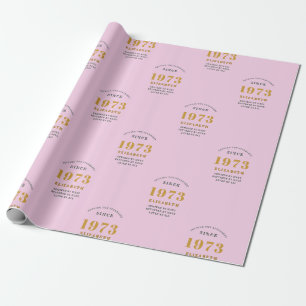 50th Birthday 1973 Add Name Pink Grey Wrapping Paper
