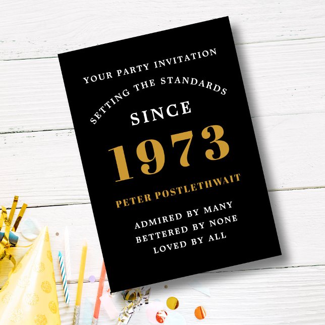 50th Birthday 1973 Black Gold Add Name Year Invitation (Creator Uploaded)