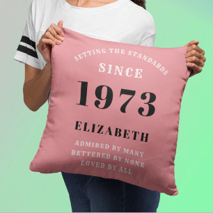 50th Birthday 1973 Pink Girly Elegant Chic Cushion