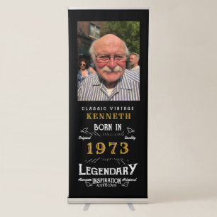 50th Birthday 1973 Vintage Black Gold Name Photo Retractable Banner