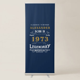 50th Birthday 1973 Vintage Blue Gold Legendary Retractable Banner