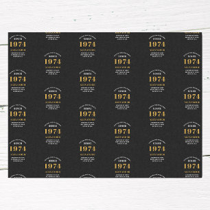 50th Birthday 1974 Black Gold Chic Elegant Tissue Paper