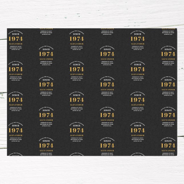 50th Birthday 1974 Black Gold Chic Elegant Tissue Paper (50th Birthday Chic 1974 Themed Black & Gold Elegant Tissue Paper.)