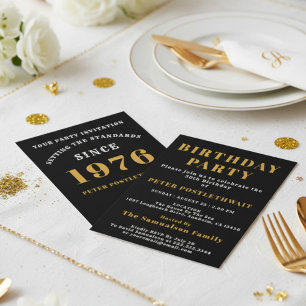50th Birthday 1974 Black Gold Personalised For Him Invitation