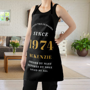 50th Birthday 1974 Name Chic Elegant Black Gold Apron