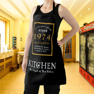 50th Birthday 1974 Name Elegant Black Gold Chic Apron