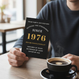 50th Birthday 1975 Black Gold Personalised For Him Invitation