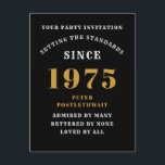 50th Birthday 1975 Black Gold Postcard<br><div class="desc">Elegant Black and Gold 50th Birthday Invitation - Create Your Own Personalised Design. Setting the stage for a remarkable celebration starts with the perfect invitation. Our elegant black and gold 50th birthday invitation is the perfect choice for this milestone event. Bathed in black for a touch of sophistication and adorned...</div>
