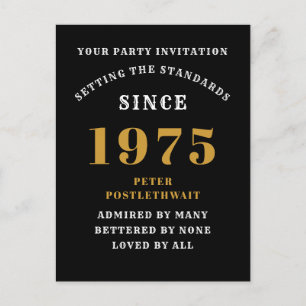 50th Birthday 1975 Black Gold Postcard