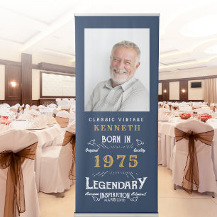 50th Birthday 1975 Legend Blue Gold Name Photo Ret Retractable Banner