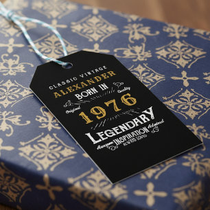 50th Birthday 1976 Add Name Legend Black Gold Gift Tags