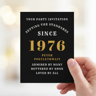 50th Birthday 1976 Black Gold Invitation Postcard