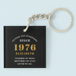 50th Birthday 1976 Black Gold Personalized Key Ring<br><div class="desc">50th birthday born 1976 keychain. A personalized classic design for that birthday celebration for a special woman. Add the name to this vintage retro style , white and gold design for a custom birthday gift. Easily edit the name and year with the template provided. A wonderful custom birthday gift. More...</div>