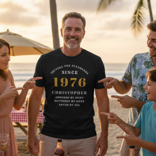 50th Birthday 1976 Black White Gold Elegant Name T-Shirt