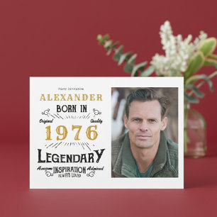 50th Birthday 1976 Legend White & Gold Photo Invitation