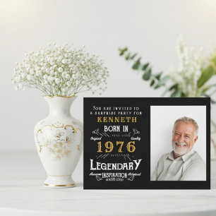 50th Birthday 1976 Vintage Black Gold Personalized Invitation