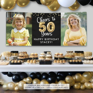 50th Birthday 2 Photos Cheers to 50 Years Black Banner