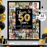 50th Birthday 41 Photo Collage Cheers to 50 Years Poster<br><div class="desc">50th Birthday 41 Photo Collage Cheers to 50 Years Photo Display Poster Print. Create a photo memory display board sign to celebrate a 50th birthday utilising this easy-to-upload photo collage template with 41 square and rectangle pictures in a variety of sizes with the title CHEERS TO 50 YEARS with faux...</div>