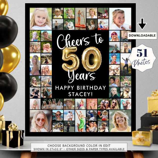 50th Birthday 41 Photo Collage Cheers to 50 Years Poster (Creator Uploaded)