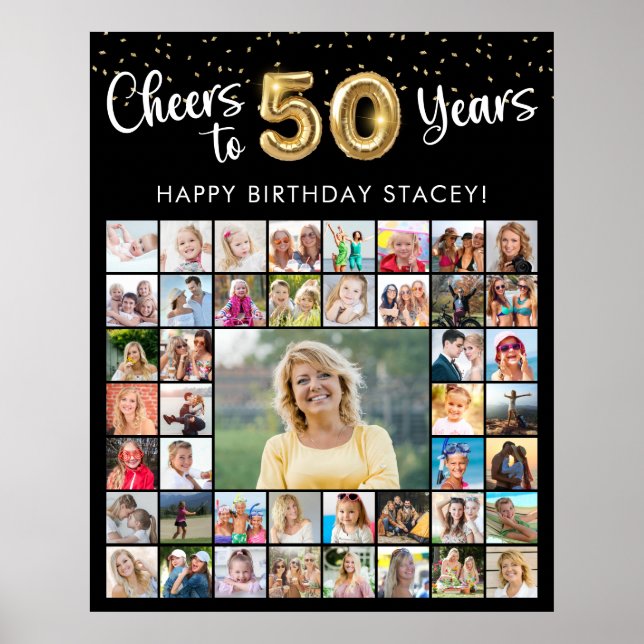 50th Birthday 45 Photo Collage Cheers to Years Poster (Front)