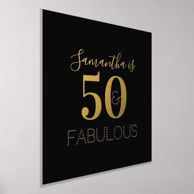 50th Birthday 50 and fabulous Birthday Black Gold Foil Prints (Laydown)