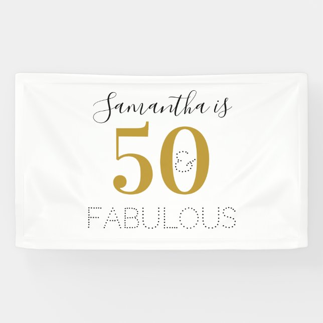50th Birthday 50 and fabulous Birthday Gold White Banner (Horizontal)