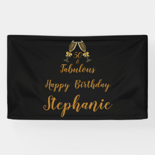 50th Birthday 50 and Fabulous Black    Faux Gold Banner