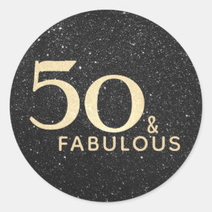 50th Birthday 50 and Fabulous Black Gold Elegant Classic Round Sticker