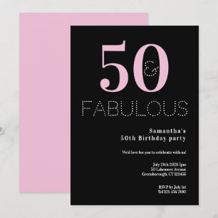50th Birthday 50 and Fabulous Black Pink Party Invitation