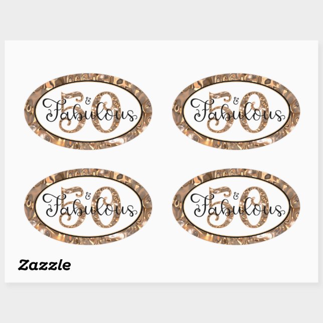 50th Birthday 50 AND FABULOUS Elegant Party Decor Oval Sticker (Sheet)