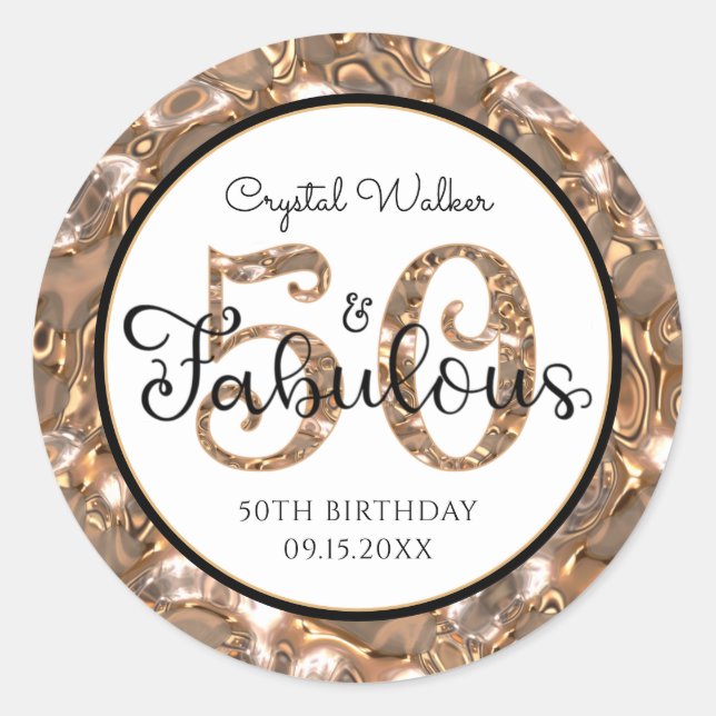 50th Birthday 50 AND FABULOUS Elegant Personalised Classic Round Sticker (Front)