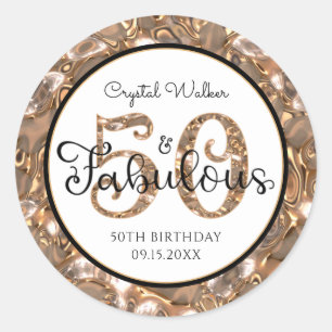 50th Birthday 50 AND FABULOUS Elegant Personalised Classic Round Sticker