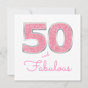 50th Birthday 50 And Fabulous Girly Pink Glitter Invitation