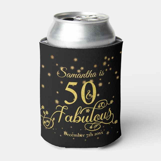 50th Birthday 50 and Fabulous Glitter Stars Can Cooler (Can Front)
