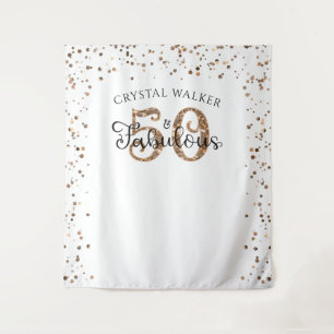 50th Birthday 50 AND FABULOUS Gold Party Backdrop Tapestry