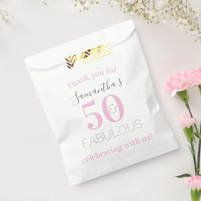50th Birthday 50 and fabulous Modern Pink Birthday Favour Bags (Sealed)