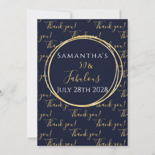50th Birthday 50 and Fabulous Navy Thank You Card
