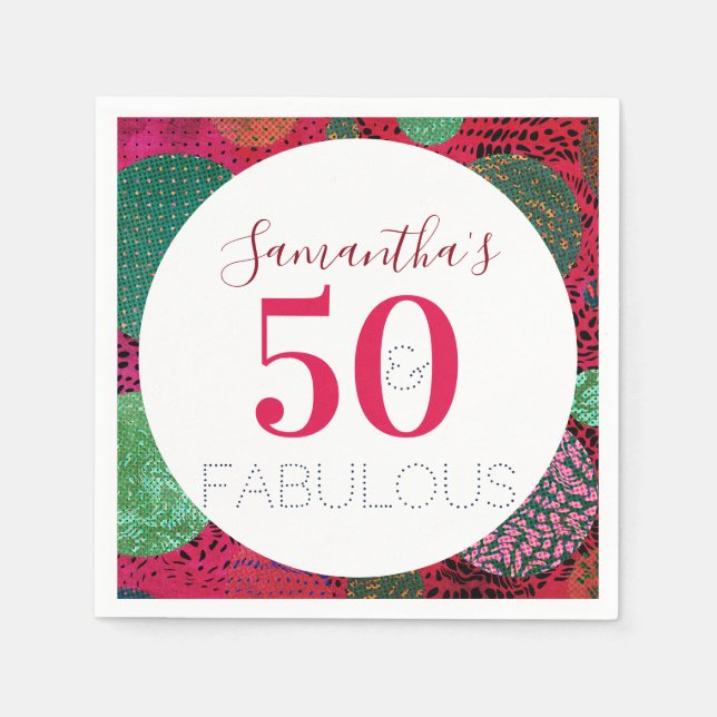 50th Birthday 50 and Fabulous Unique Party Napkin (Front)