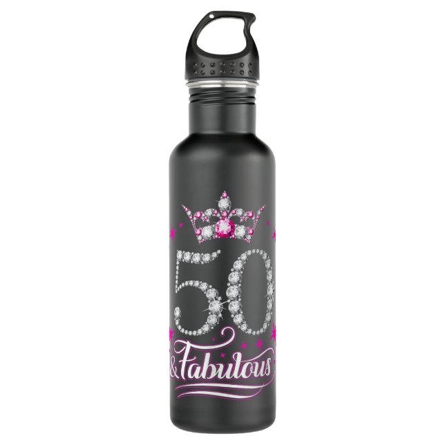 50th Birthday. 50 and Fabulous women's, ladies 710 Ml Water Bottle (Front)