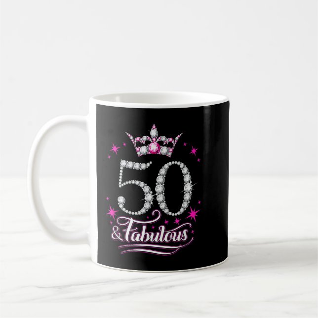 50th Birthday. 50 and Fabulous women's, ladies Coffee Mug (Left)