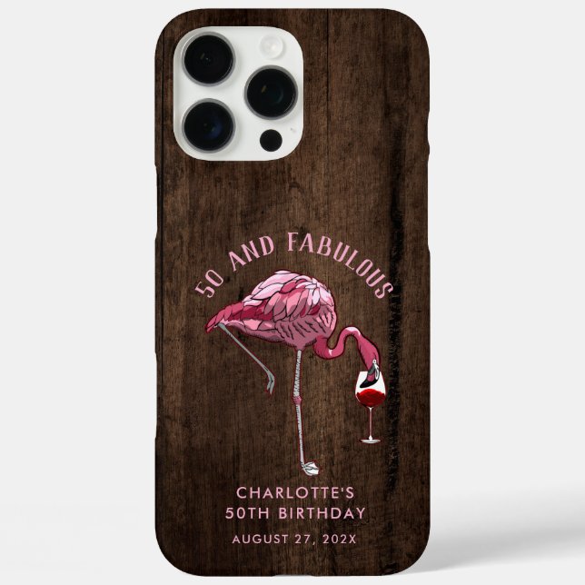 50th Birthday 50 and Fabulous Wood Look Custom Case-Mate iPhone Case (Back)