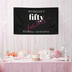 50th Birthday 50 & Fabulous Black & Pink Script Banner
