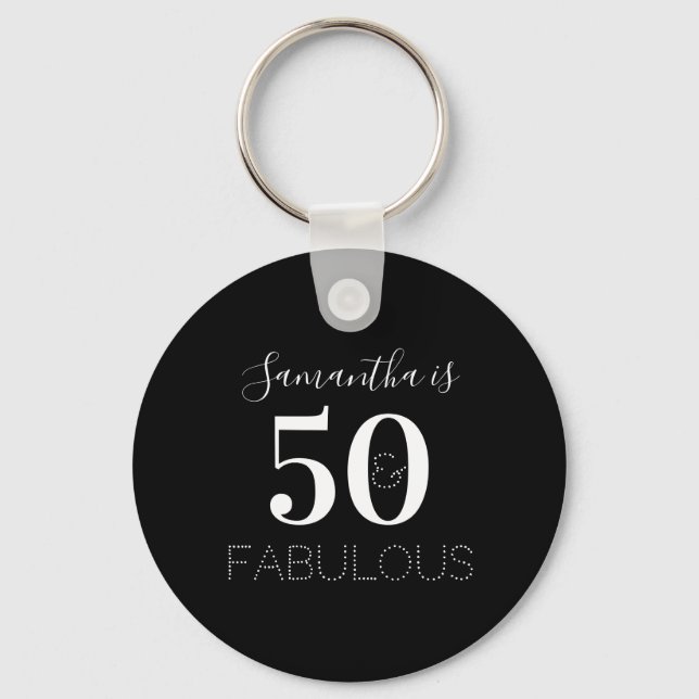 50th Birthday 50 Fabulous Black White Party Favour Key Ring (Front)