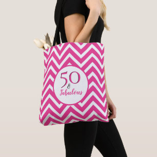 50th Birthday 50 & Fabulous Cerise Pink Chevrons Tote Bag