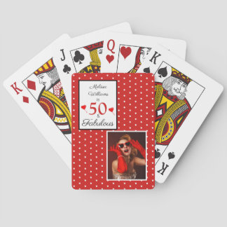 50th Birthday 50 & Fabulous Custom Red White Dots Playing Cards